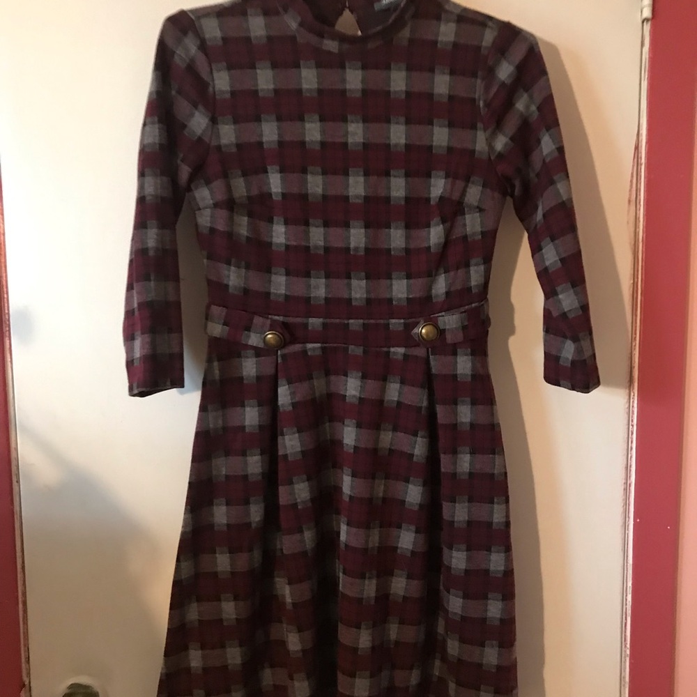 Plaid Burgundy and Gray Women's Dress
